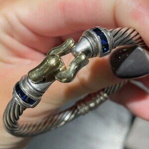 Jeffrey Levin 18K Gold & Sterling Silver Vintage Sapphire Buckle Cable Bracelet